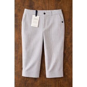 Croft & Barrow Slimming Capris Womens 14 Striped Stretch Navy White Pants NWT